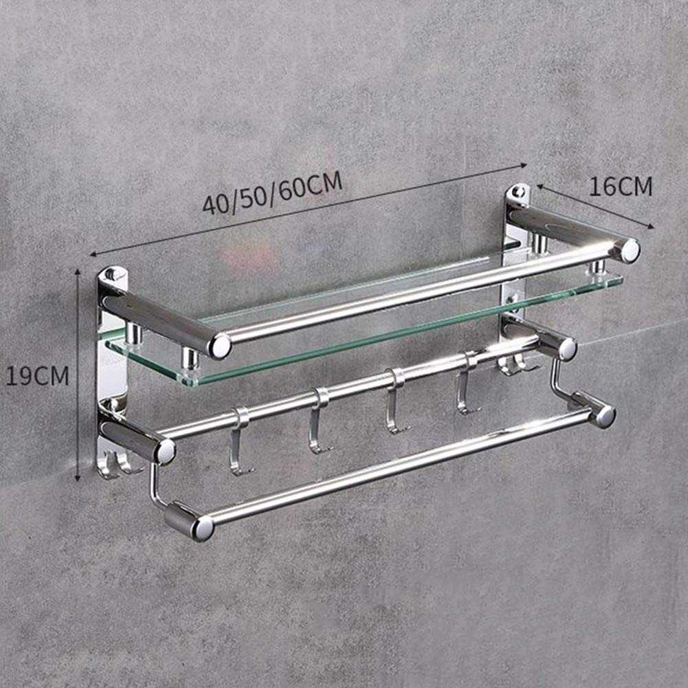 Wielofunkcyjna półka, naścienna półka prysznicowa organizer łazienkowy ze szkła hartowanego wieszak na ręczniki instalacja wiercenia / 40 x 16 x 19 cm