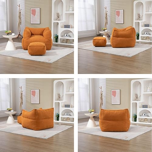 Miniatura 6 de Luccalily Puf relleno de espuma de alta densidad para sala de estar, sofá grande con reposapiés y reposabrazos para dormitorio (esmeralda)