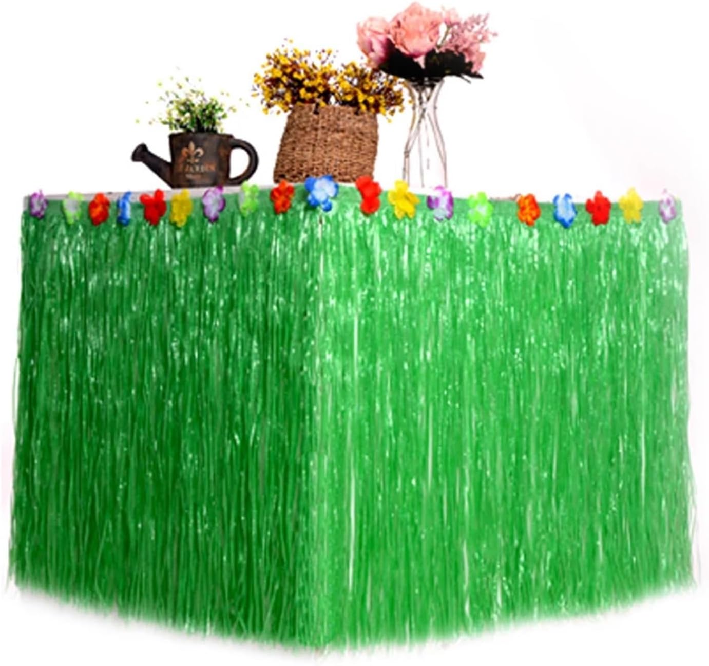 Party Table Skirt， Party Grass Straw Color Table Skirt Straw Summer Theme Party Supplies for Tropical Party Decor Door Hanging for Wedding, Birthday, Party, Bar, Prom(Green)