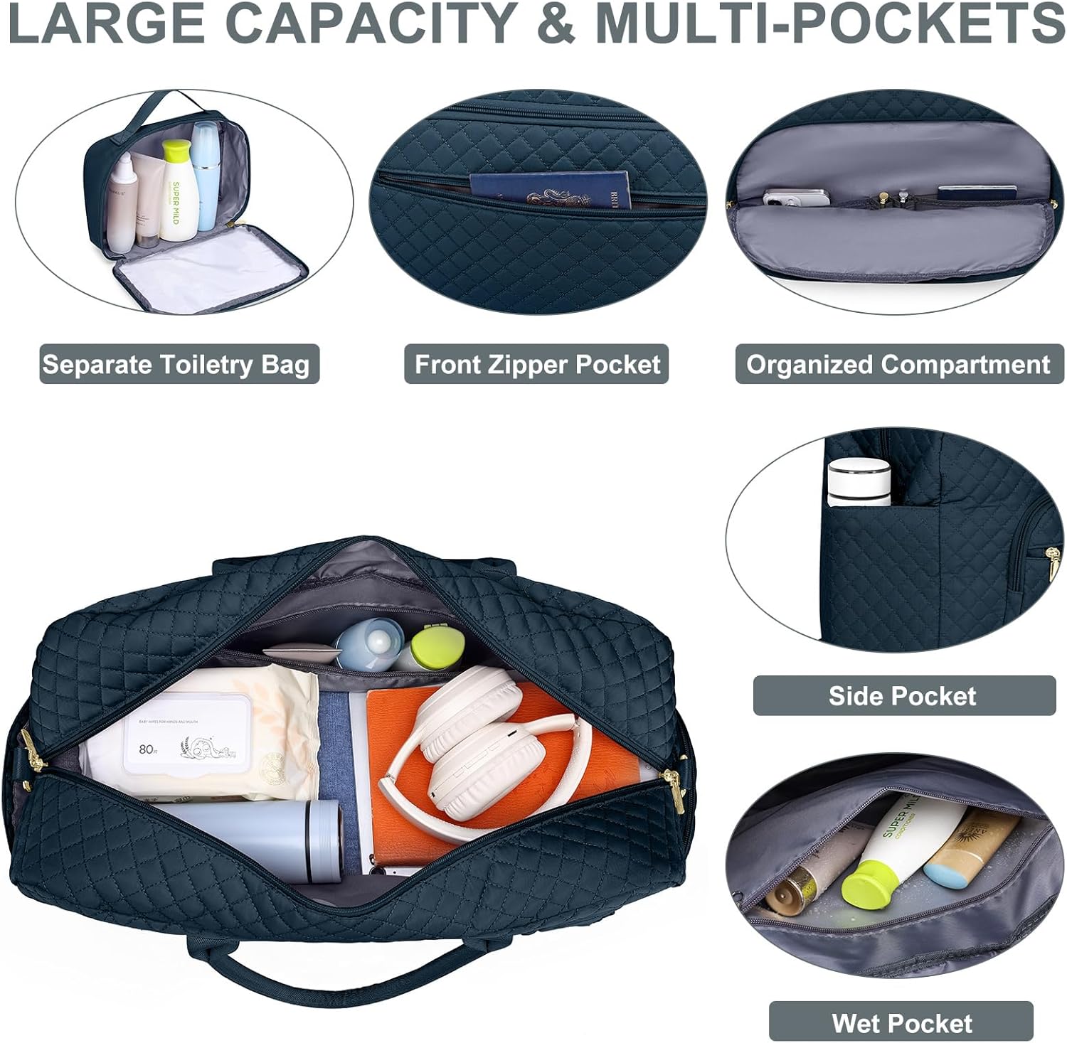 Travel Duffle Weekender Bags for Women - Weekend Bag Women with Shoe Compartment Carry On Overnight Bag with Toiletry Bag Duffel Bags Wet Pocket for Gym Hospital Bags for Labor and Delivery - Image 3