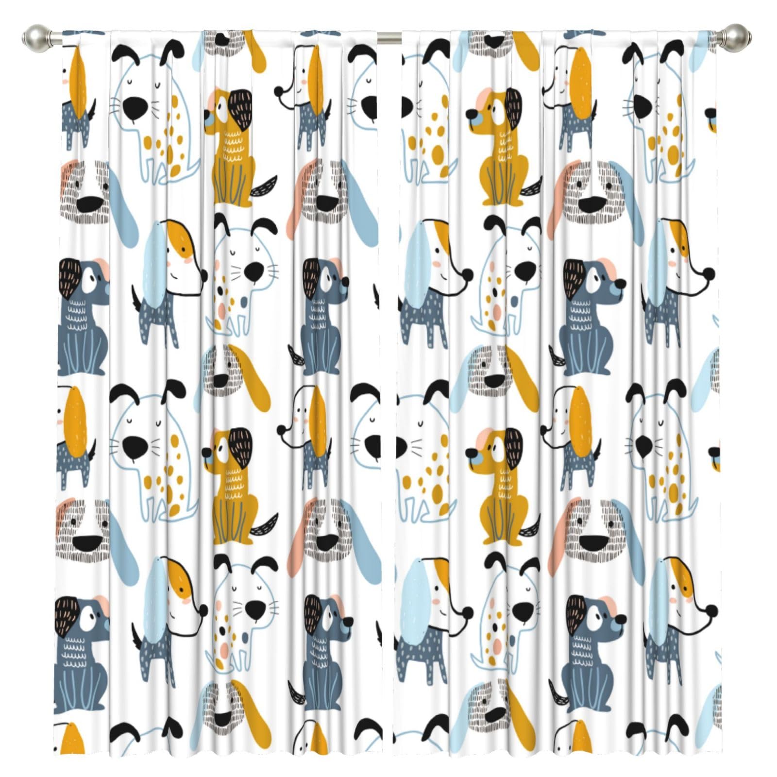 InOmak Cute Dogs, 2 Panels Window Curtains 52 x 84 Inch Blackout Curtains for Living Room Bedroom