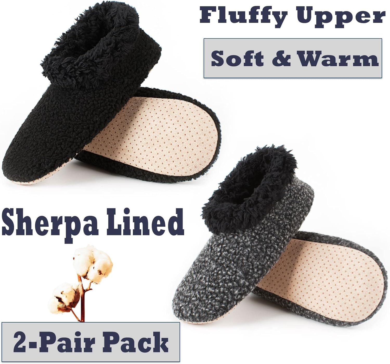 Cozylook 2-Pack Men's Soft Sole Slippers Indoor with Non Slip Grippy Soles, Warm Fuzzy House Slipper Socks for Indoor Comfort - Image 2