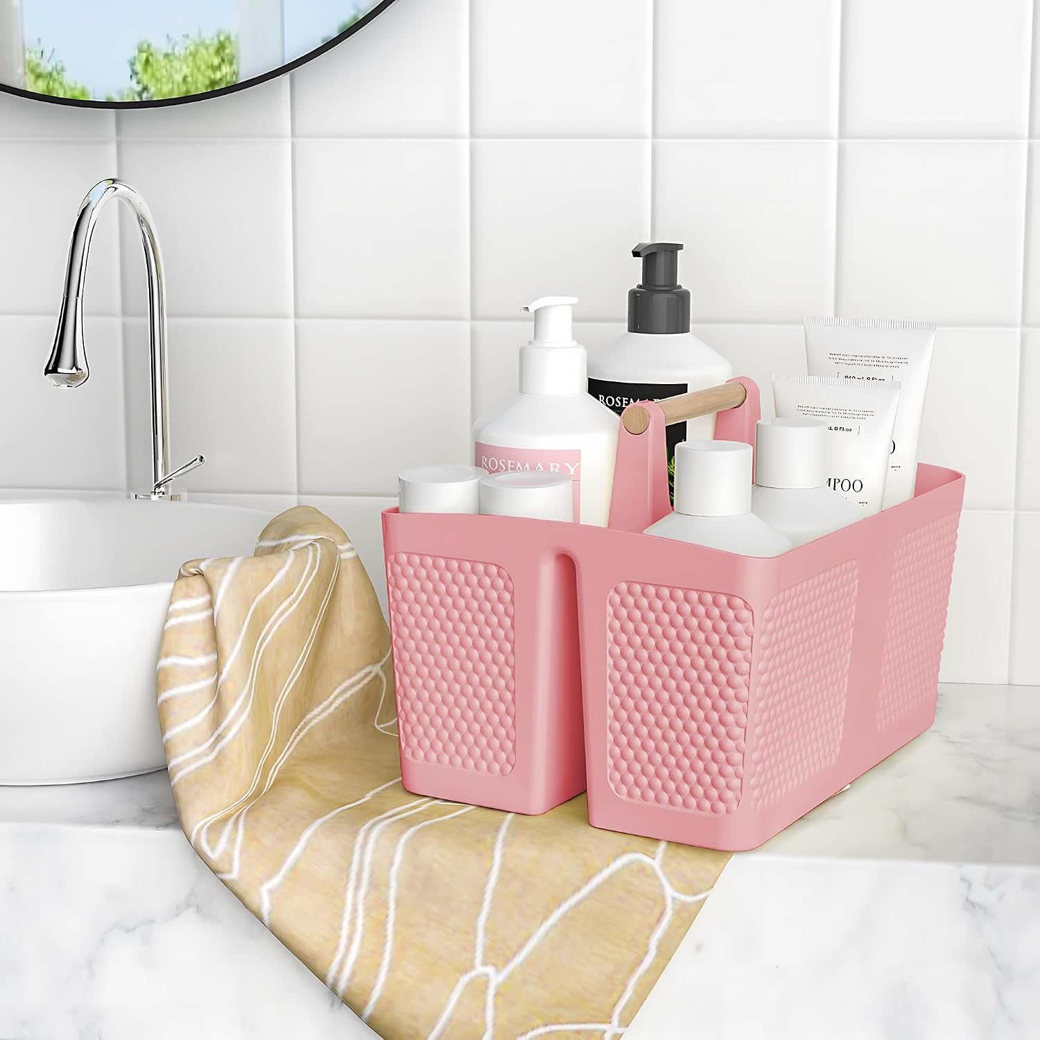 shower caddy portable and cleaning caddy organizer for bathroom, kitchen, toiletries storage ?caddy organizer with handle, rust-resistant, durable material (pink, 9.36" l×7.73" w×7.24" h)