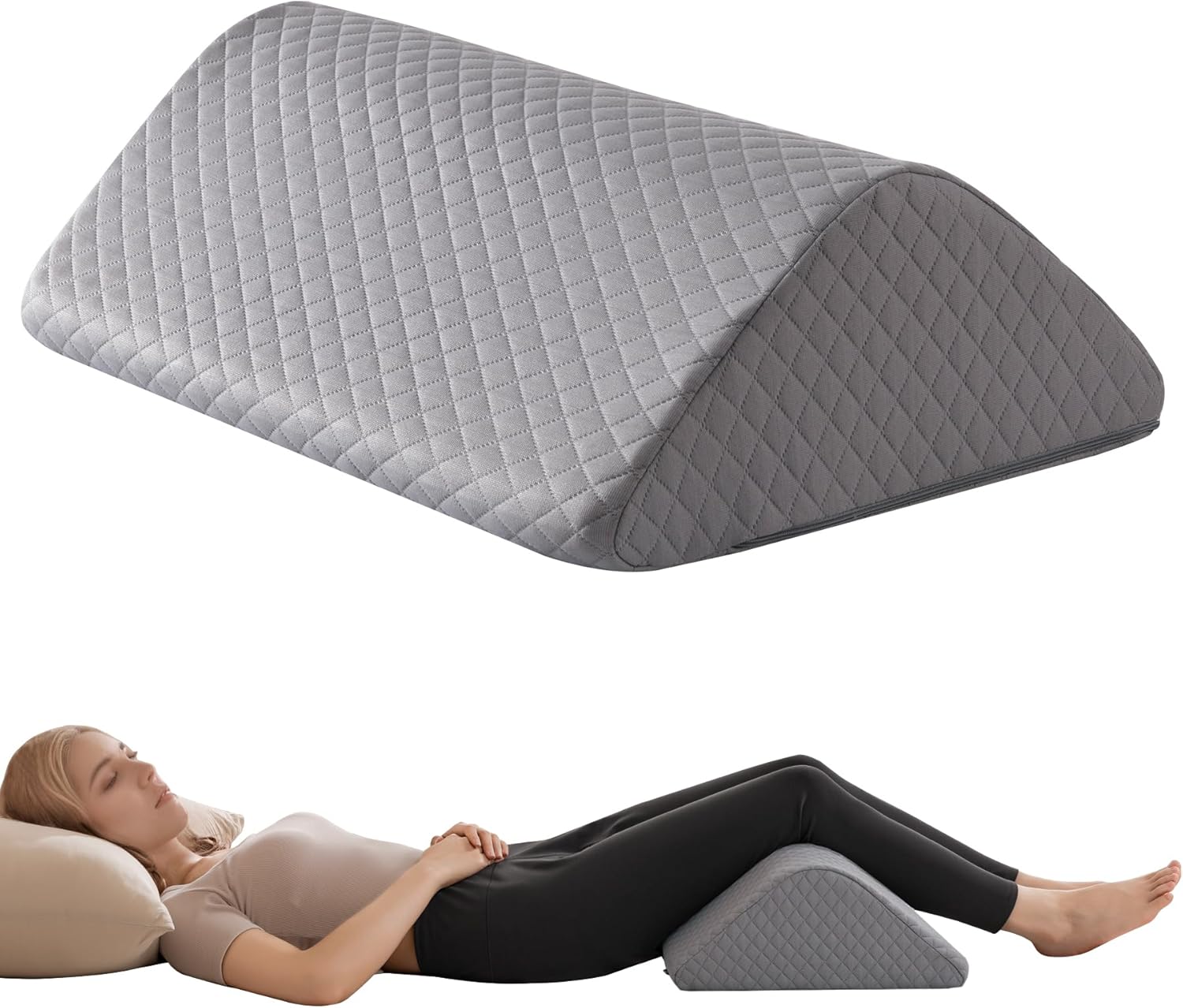 Knee Wedge Pillow 6.3'' for Post-Surgery Recovery-Leg Elevation Support for Sleep Position, Alleviating Lower Back & Hip Pain Enhancing Circulation in Ankles Legs Triangle Pillow with Removable Cover Dark Gray 19.7*14.2*6.3 Inch?for height under 5'3"?