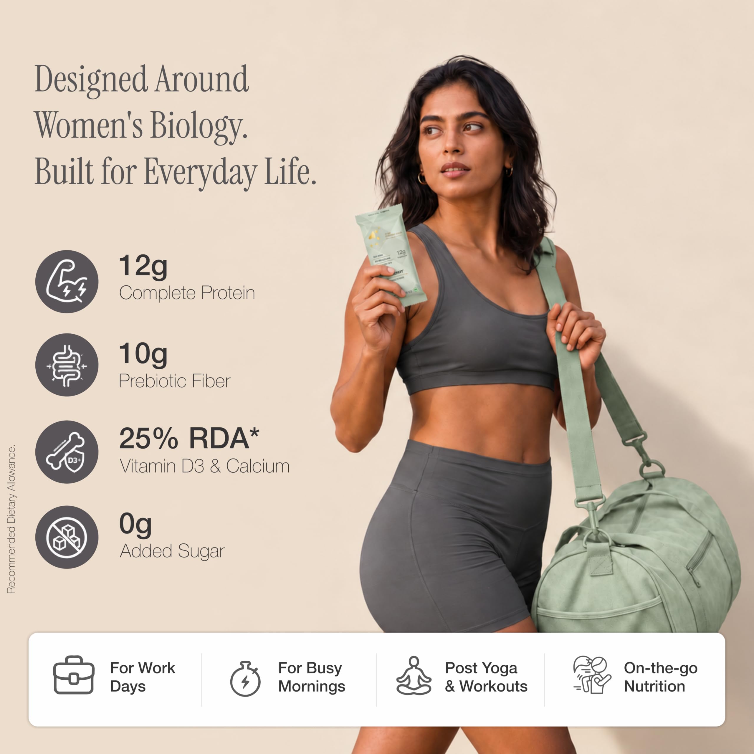 4 Degrees of U Women’s Wellness Protein Bar, Coconut | 12g Protein with No Added Sugar | 10g High Fibre, Calcium & Vitamin D3 | Pack of 1 (54g) — Amazon image 3