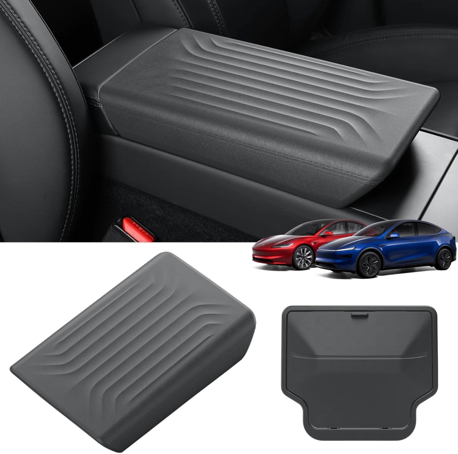 for 2025 2026 New Tesla Model Y Juniper / 2024 Model 3 Highland Center Console Armrest Cover & Armrest Hidden Compartment Organizer Storage Interior Accessories - 2 Pieces