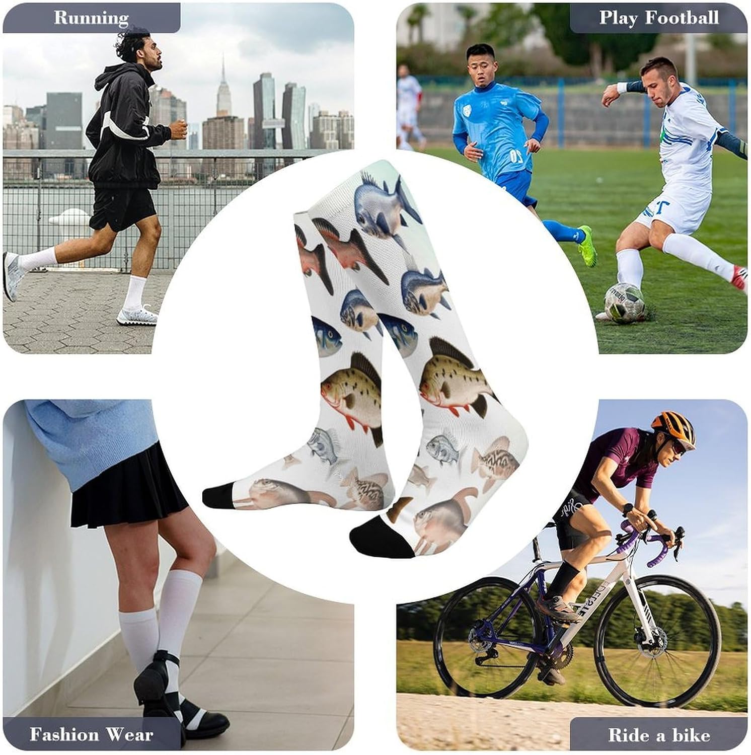 Different Fish Mid-Calf Socks Women Warm Knee High Socks Cozy Hiking Skiing Soft Boot Mid Calf Stocking Unisex