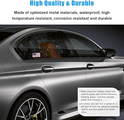 Miniatura 3 de Dickno 2 calcomanías de metal 3D de bandera estadounidense, aleación de aluminio, emblema de automóvil, bandera patriótica de estrellas, rayas,