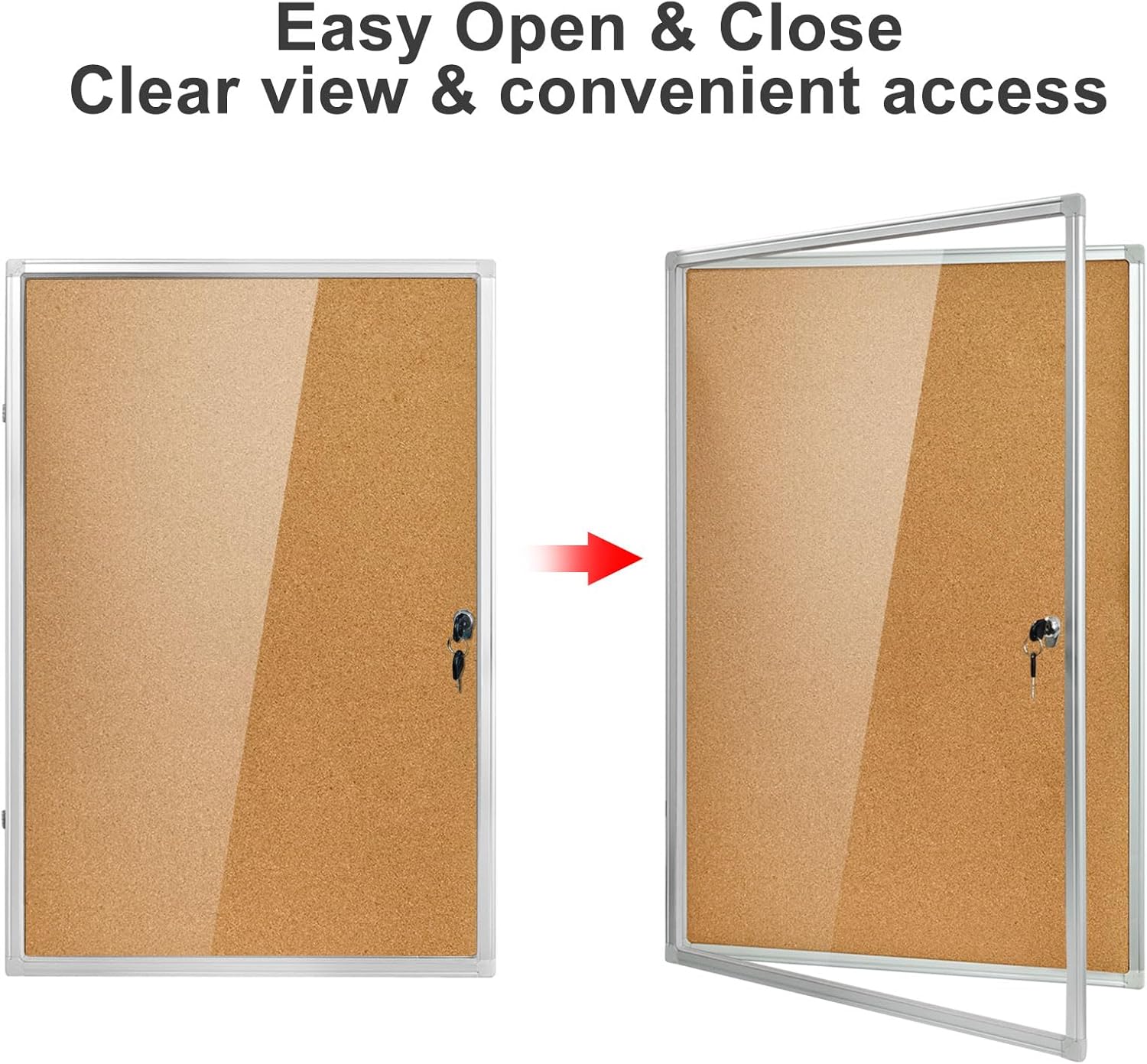 36"x24" Lockable Enclosed Cork Bulletin Board, Shatter-Resistant Display Case with Aluminum Frame for School, Office, Hospital & Business Use