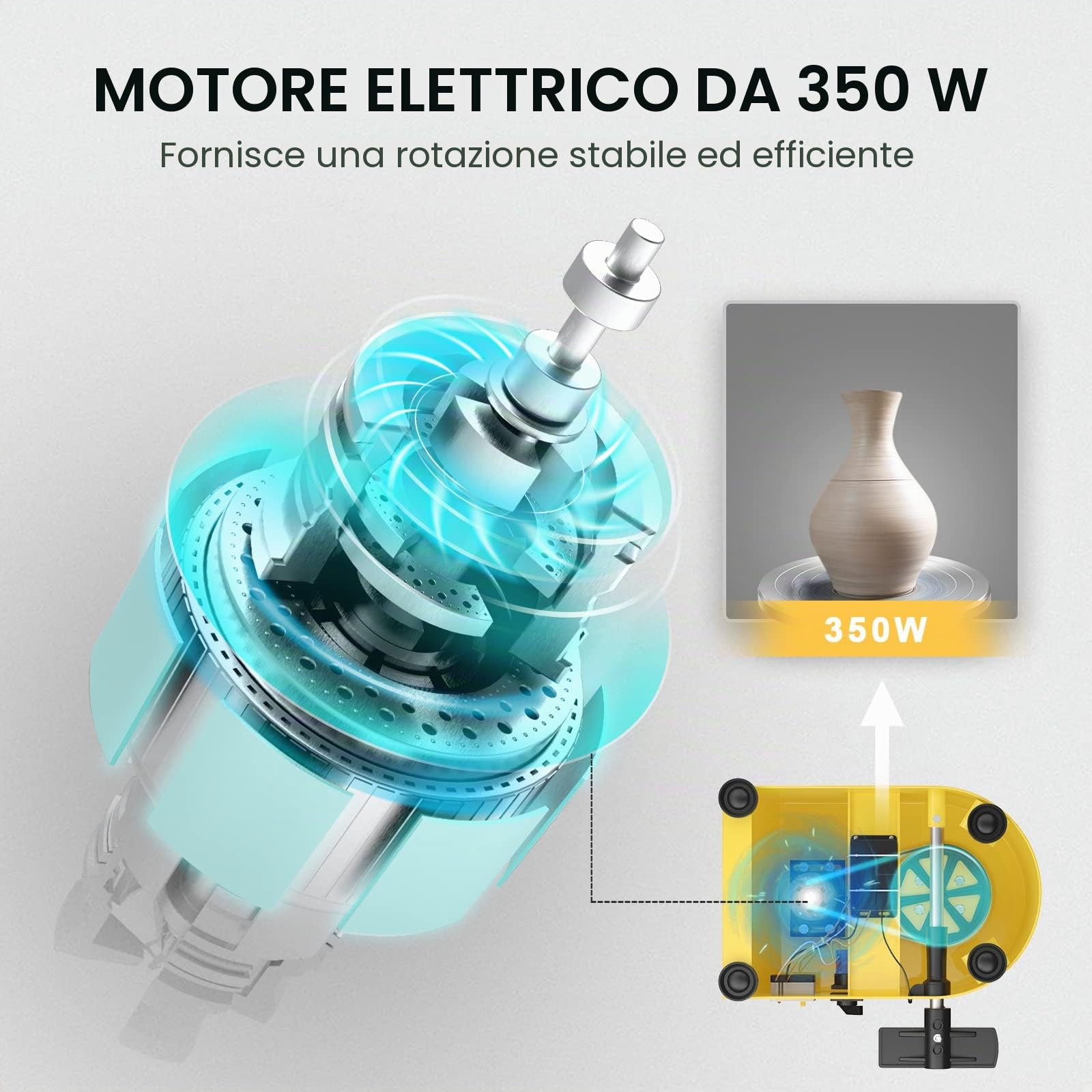 Tornio per Ceramica, 25CM Macchina da Tornio per Argilla che Forma la Macchina 350W Strumento Elettrico di Argilla fai da te con Pedale e Bacino Staccabile