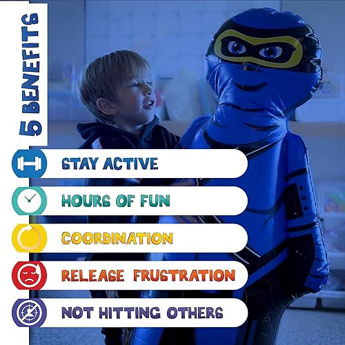 Miniatura 9 de INFLATABLE DUDES Pequeño ninja de 40 pulgadas - Saco de boxeo para niños  Ya lleno de arena  Bolsa Bop  Juguete inflable de boxeo  Acción de rebote