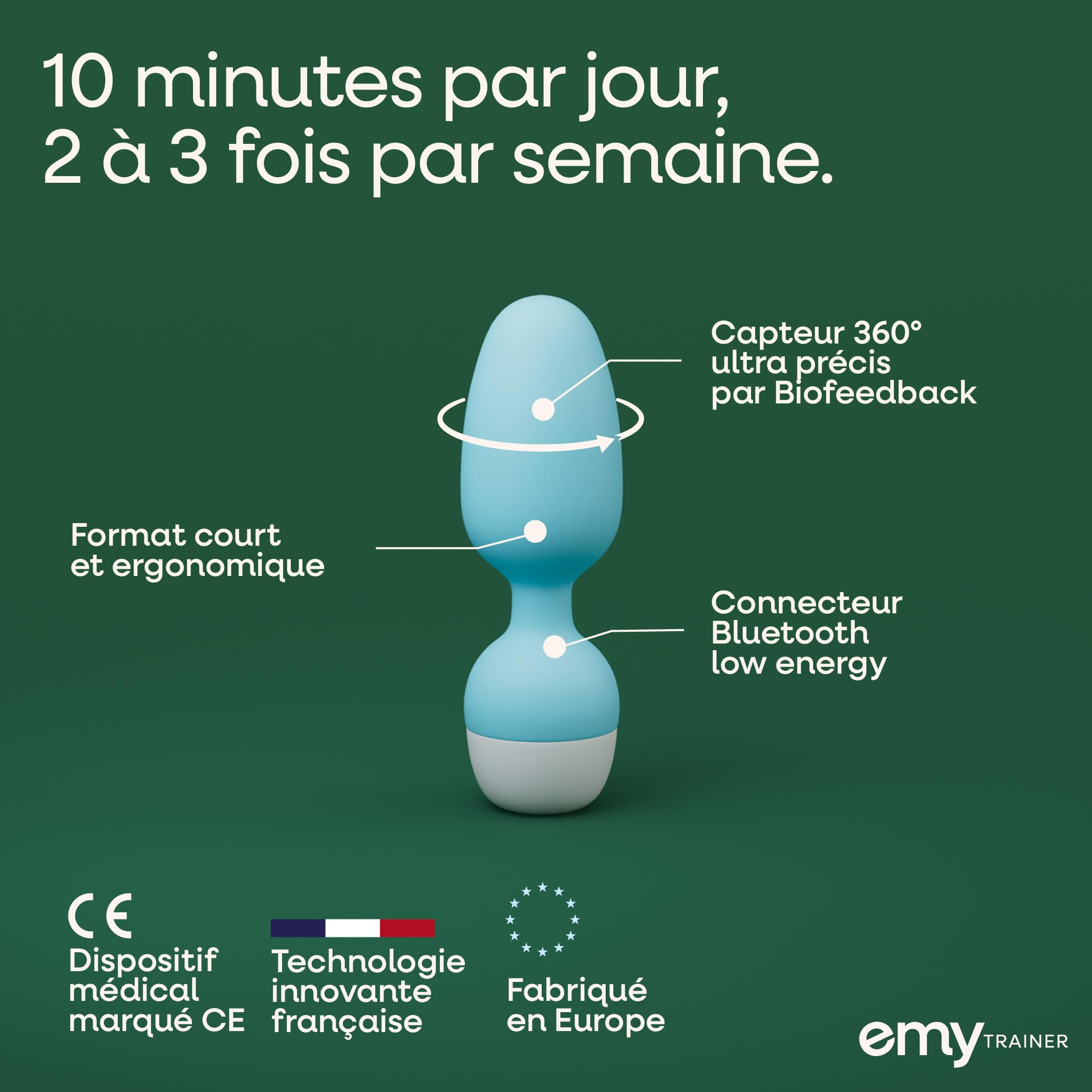 Emy | Sonde Périnéale Connectée Dispositif Médical FR | Biofeedback Rééducation Périnée pour Fuites Urinaires Post-Partum Ménopause Sport - Dispositif Médical CE conçu en France