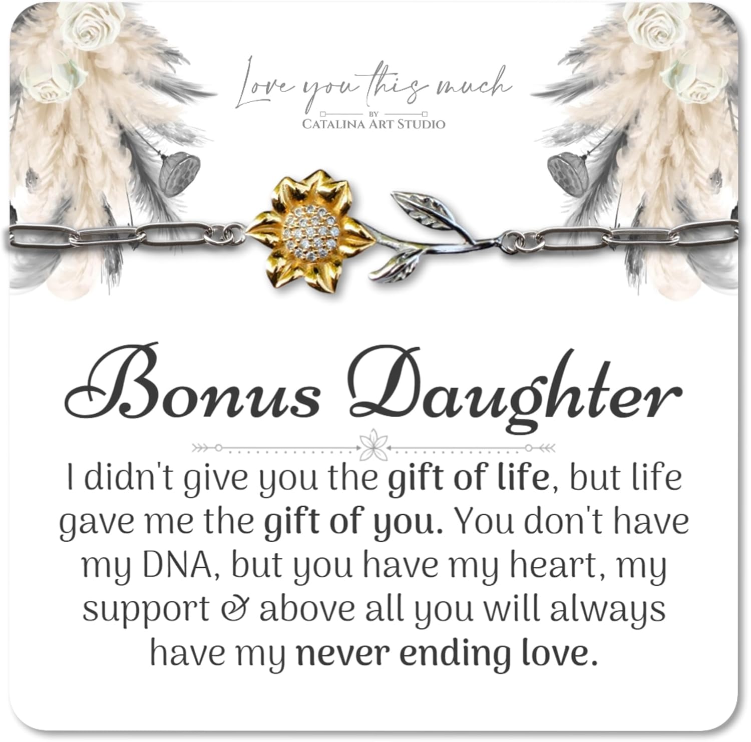Love You This Much Sentimental Bonus Daughter Necklace, Birthday Gift for Bonus Daughter, Stepdaughter Jewelry, Gift for Stepdaughter