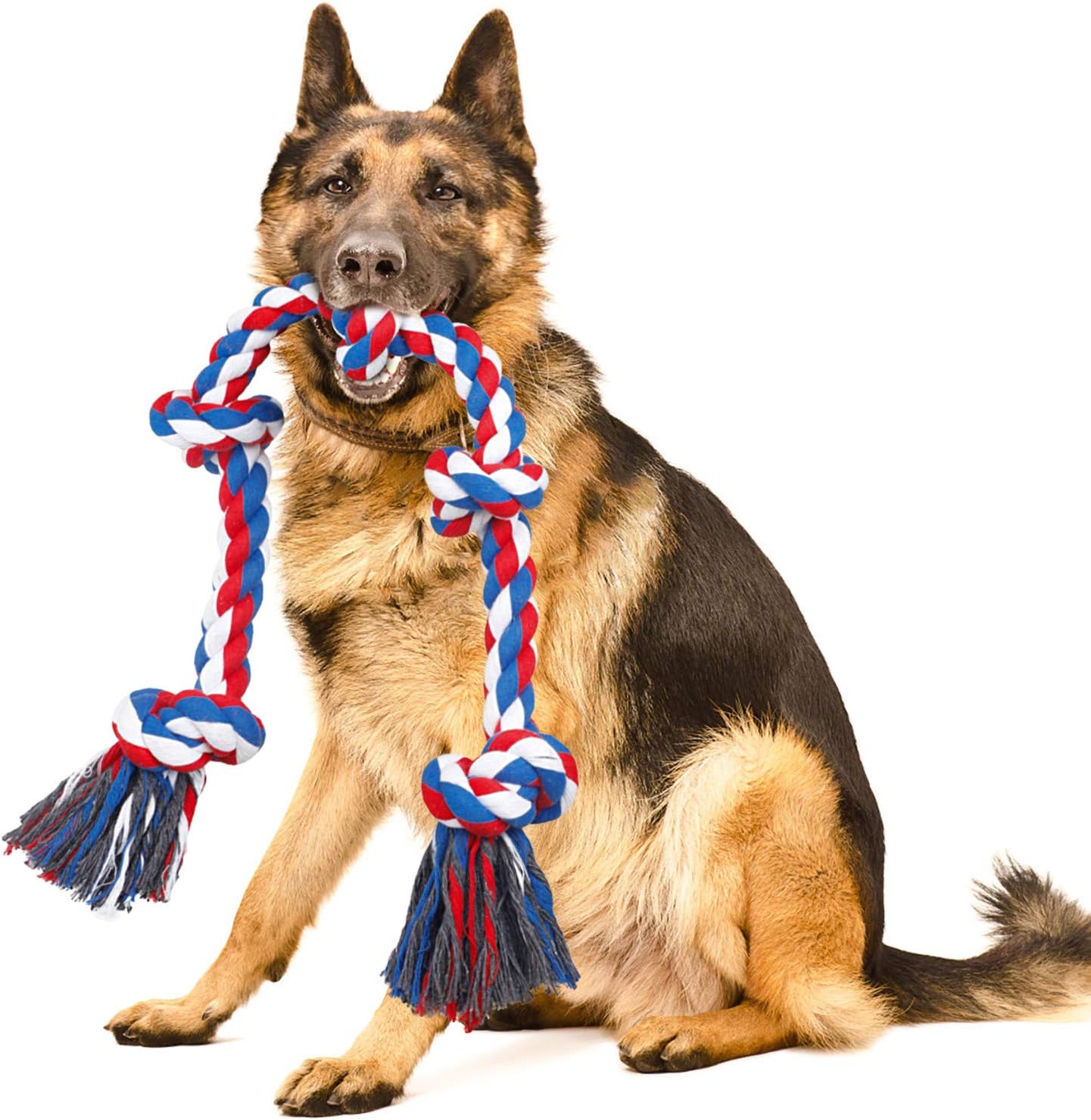 NEOROD Dog Rope Toys for Aggressive Chewers Tough Cotton Rope Interactive Chew Toys for Medium Large Breed Dogs Tug of War 3 Feet 5 Knots Indestructible Durable Giant Rope Toy(Red-XL)
