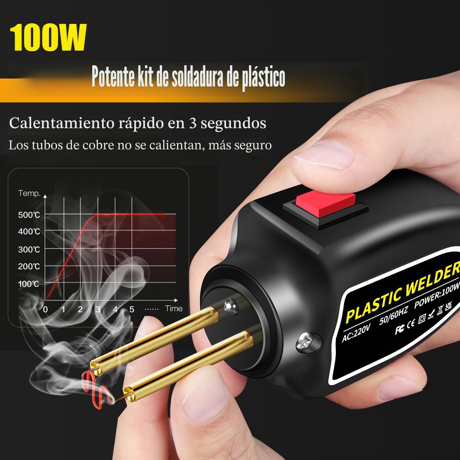 Máquina de soldadura de plástico de 100 W, kit de reparación de parachoques de coche, grapadora de calor con 200 clavos de soldadura, plana/esquina exterior/esquina interior/hebillas