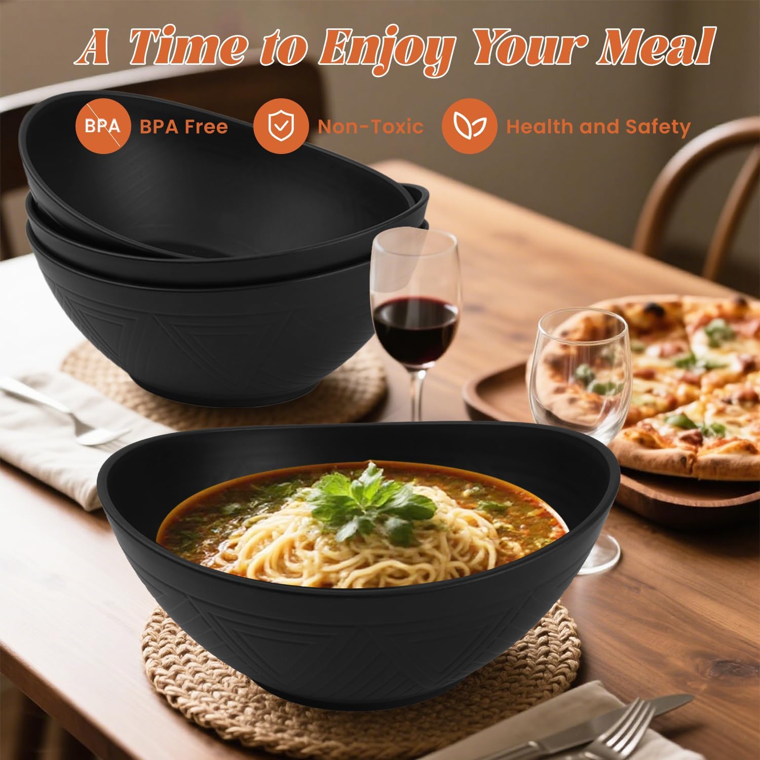 Homienly 9.6 inch Serving Bowls, Large Serving Dishes for Wedding Parties, 60 Oz for Salad, Side Dishes, Pasta, Oval Shape, Microwave & Dishwasher Safe, Set of 4, Black - Image 6
