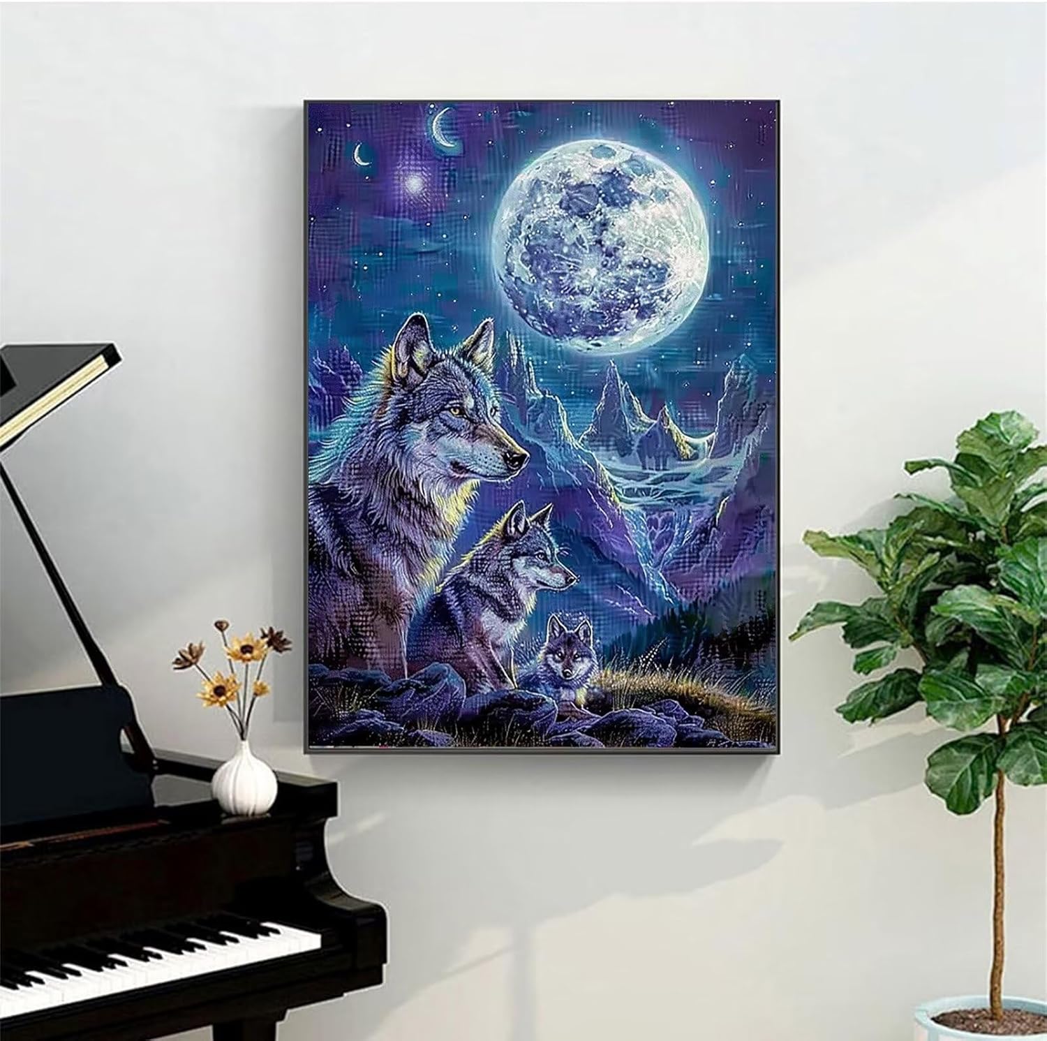 Peepezo Moon Paint by Numbers for Adults Beginner Paint and Sip Kit for Adults Ages 8-12 Easy Acrylic on Canvas with Paints and Brushes, Wolf 20x26 Inch (Without Framed)