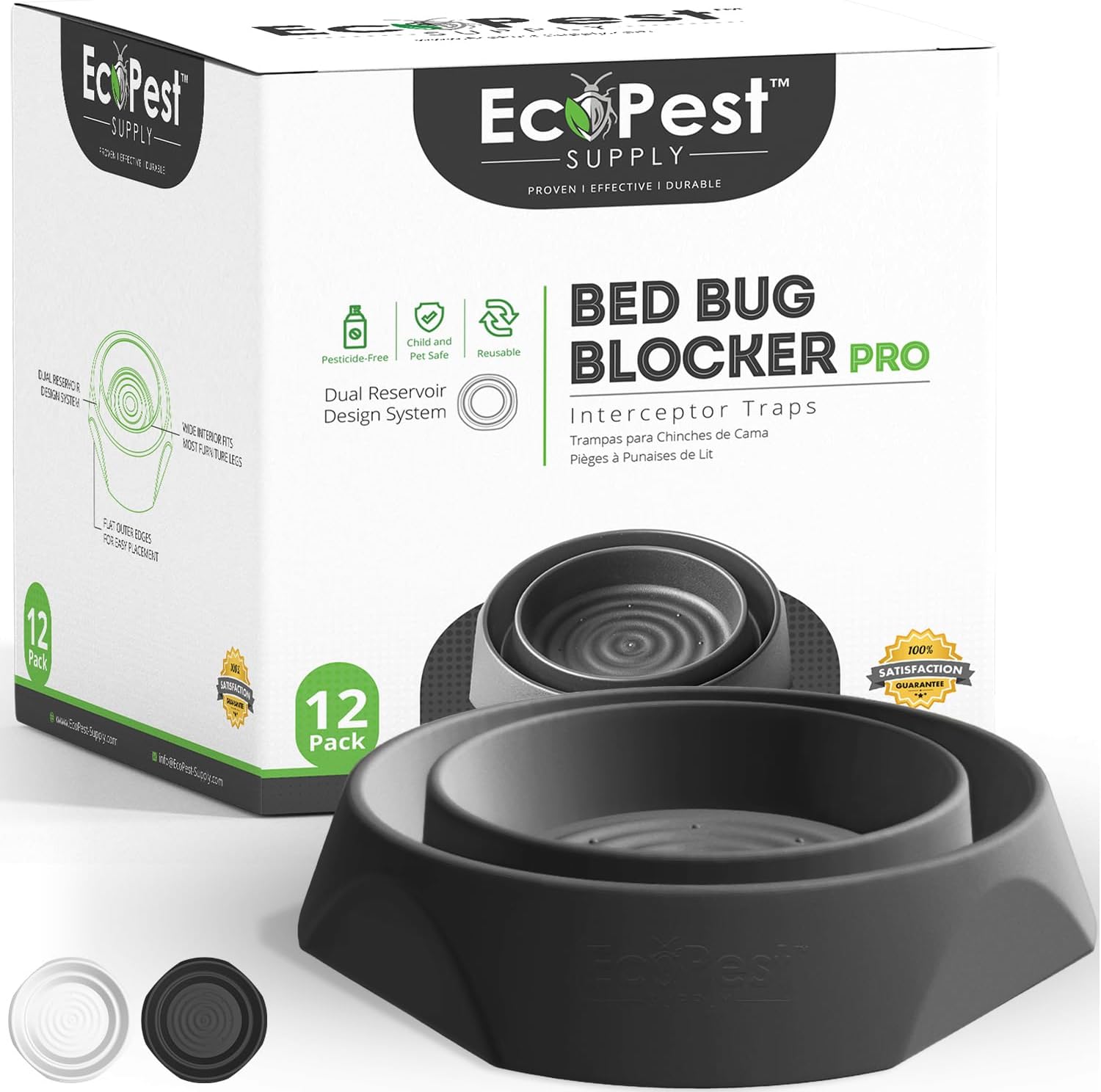 Bed Bug Interceptors – 12 Pack | Bed Bug Blocker (Pro) Interceptor Traps | Insect Trap, Monitor, and Detector for Bed Legs (Black)