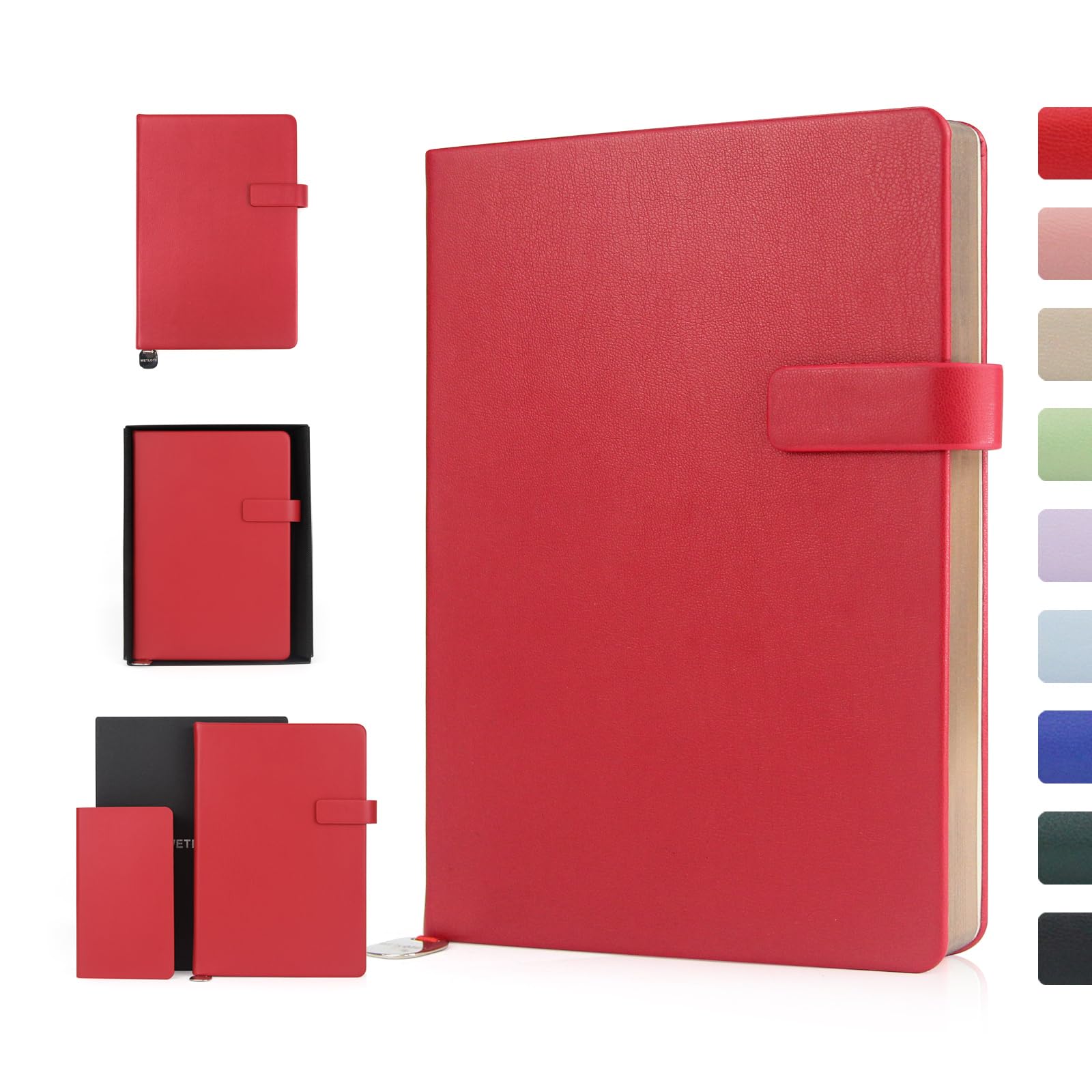 WETLOTE A5 Hardcover Notebook, 212 Pages, Lined Paper with Elastic Closure, Ribbon Bookmark & Inner Pocket, for School, Office & Travel, 14 x 21 cm โ Red