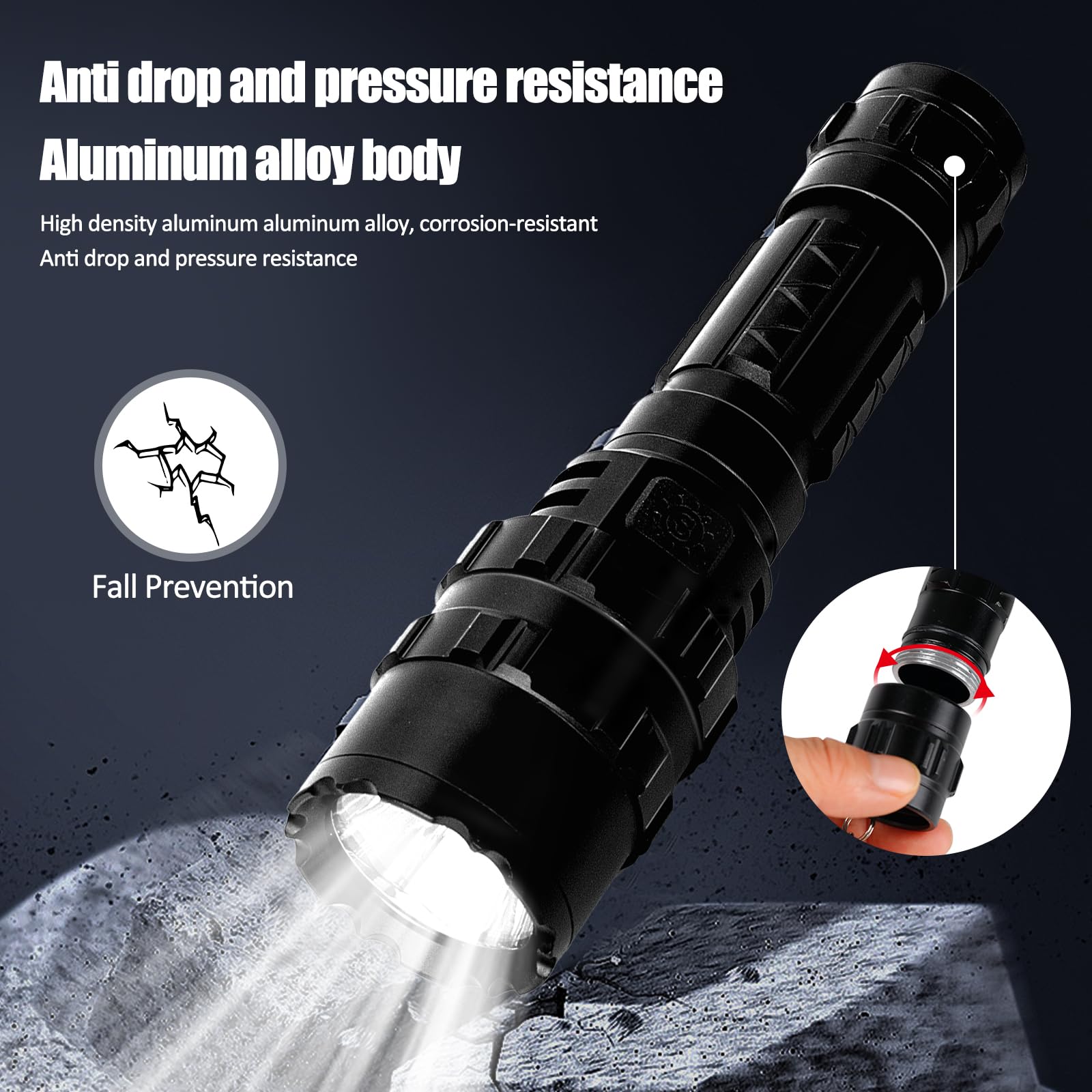 Kit de Linterna LED Alta Potencia Recargable 1600 LM Brillante Antorcha Táctica Linterna de Mano 5 modos 500 metros Impermeable con cargador USB y modo SOS (batería incluida)
