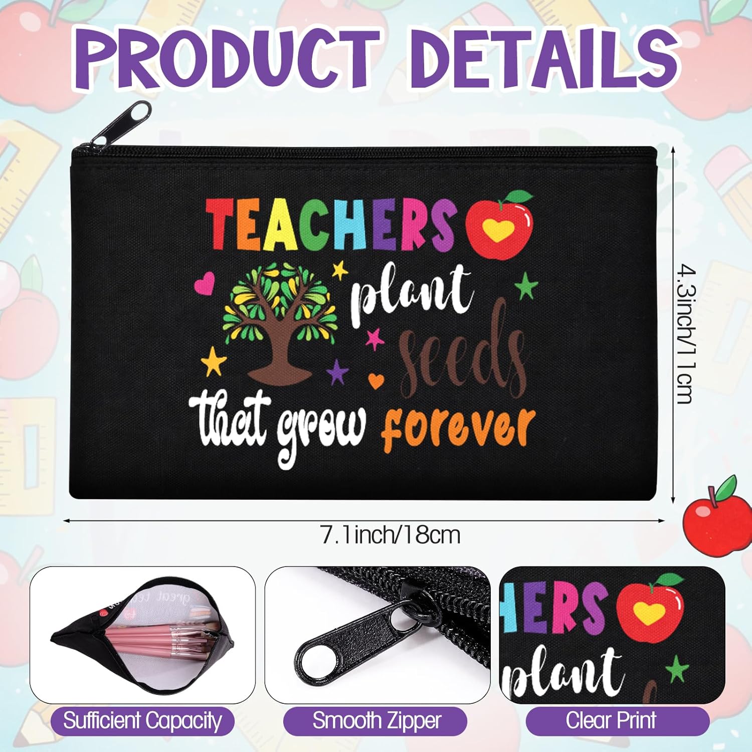 Abbylike 40 Pcs Teacher Appreciation Gift Bulk for Women, Thank You Makeup Cosmetics Bag with Zipper Travel Toiletry Pencil Pouch for Teacher's Day Graduation Back to School Birthday Retirement