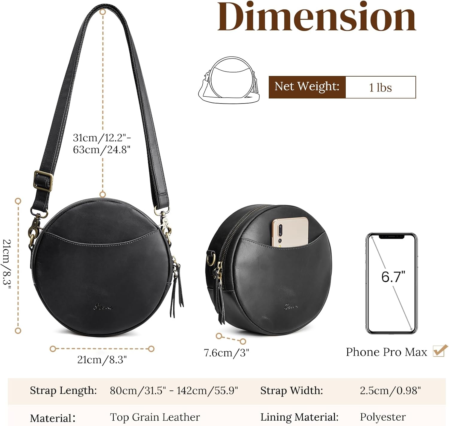 S-ZONE Leather Crossbody Bags for Women Trendy Circle Cross Body Shoulder Bag Designer Round Purses - Image 5
