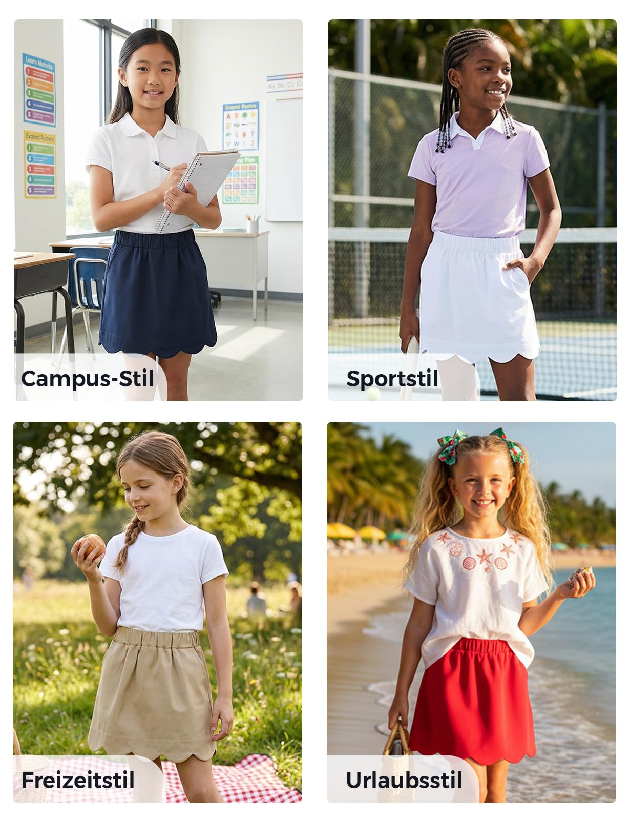 Spring&Gege Cort per bambine con tasche, pantaloncini integrati, elastico in vita, graziosa gonna corta estiva