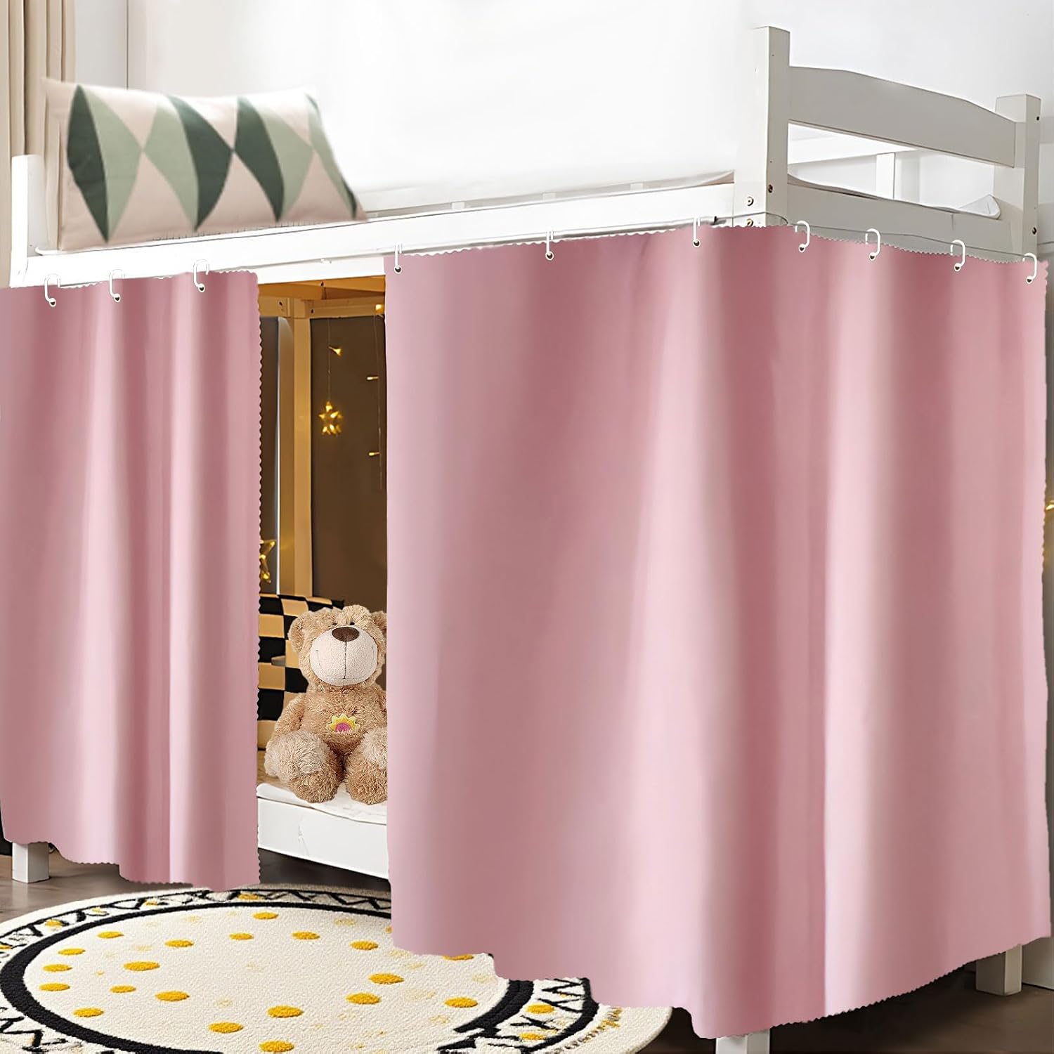 zhidiloveyou Blackout Bottom Bunk Bed Curtains Thickened Privacy Dorm Loft Canopy Bed Curtain, 2 Panels Pink