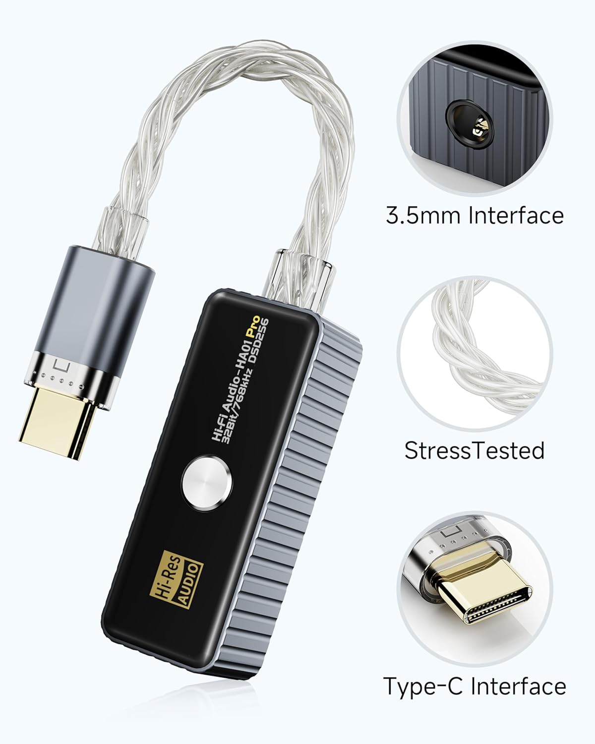 USB C DAC Headphone Amplifier, Portable 3.5mm Audio Adapter Dongle, Hi-Res 32bit/768kHz PCM/DSD256 Support for Android Smartphones, Laptops, PCs, Music Players & Other USB-C Devices - Image 5
