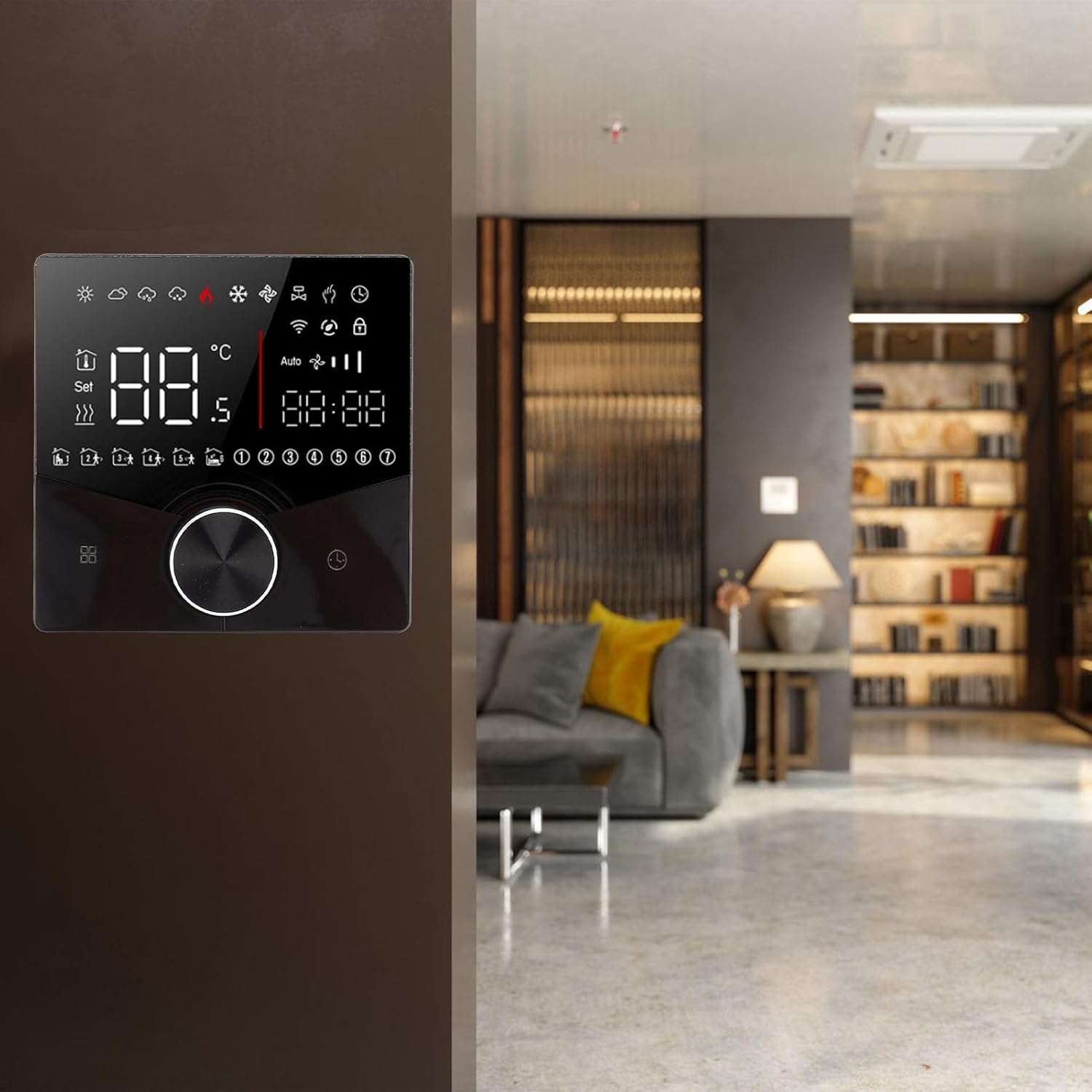 Smart Thermostat, Knob Design LCD Color Display Panel Digital Thermostat, Versatile House Thermostat for Home Sauna Room Underfloor Heating System(black)