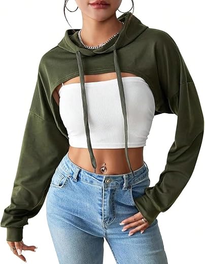 Women Drop Shoulder Super Crop Hoodie, Casual Streetwear Style