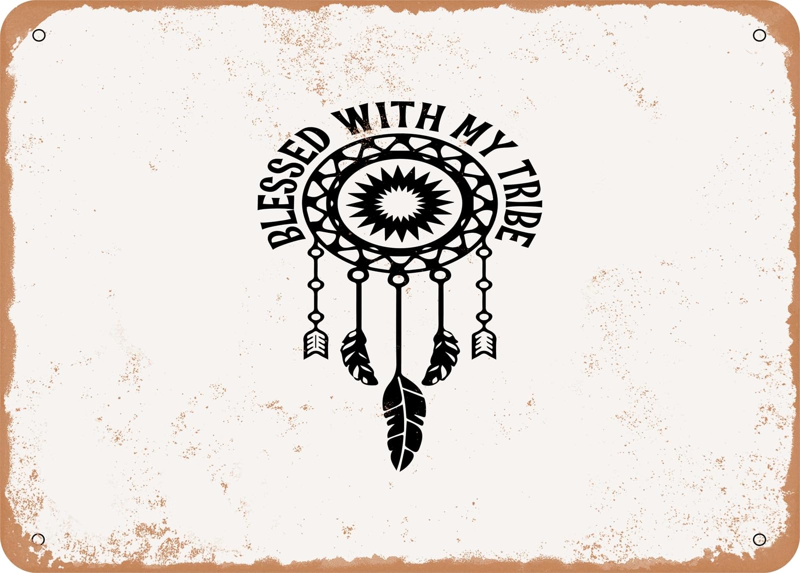 Miaomansenstore Metal Sign - Blessed With My Tribe - Vintage Look Sign Home Decor