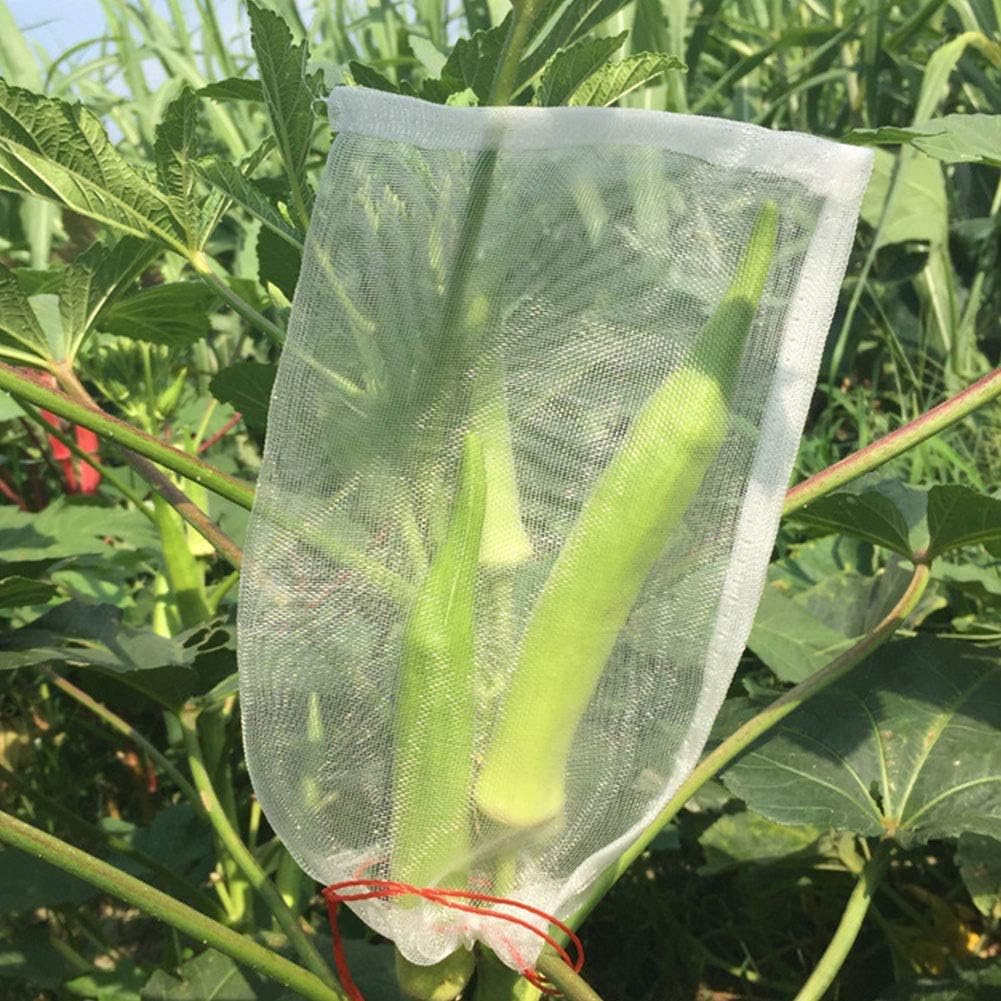 Maius Fruit Protection Bags, 100 Pack 4 x 6 Inch Nylon Net Barrier Bag with Drawstring for Protecting Plant Seed Fruit Flower Vegetable, Reusable Mesh Protect Bag