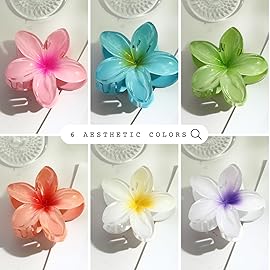 Hawaiian Flower Hair Clips - 6 Pack Colorful Claw Clips for Women & Girls, Large Aesthetic Hair Accessories for Thick or Thin Hair, Summer Beach Vacation Gift
