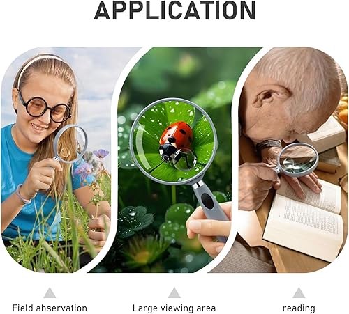 Miniatura 10 de Feosky Lupa de lectura de mano, lupa de 10 x 30X, lente inastillable de 2.953 in, mango antideslizante para adultos cercanos, lectura de personas