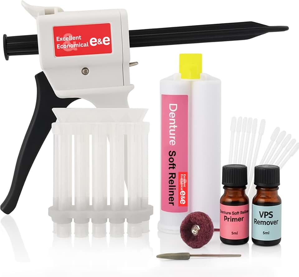 E&E Upper & Lower Denture Reline Kit – Complete Multi-Use Soft Silicone Reliner, 3–6 Month Long-Lasting Fit, Refit Loose Dentures, Cushions Gums & Provides Secure All-Day Comfort