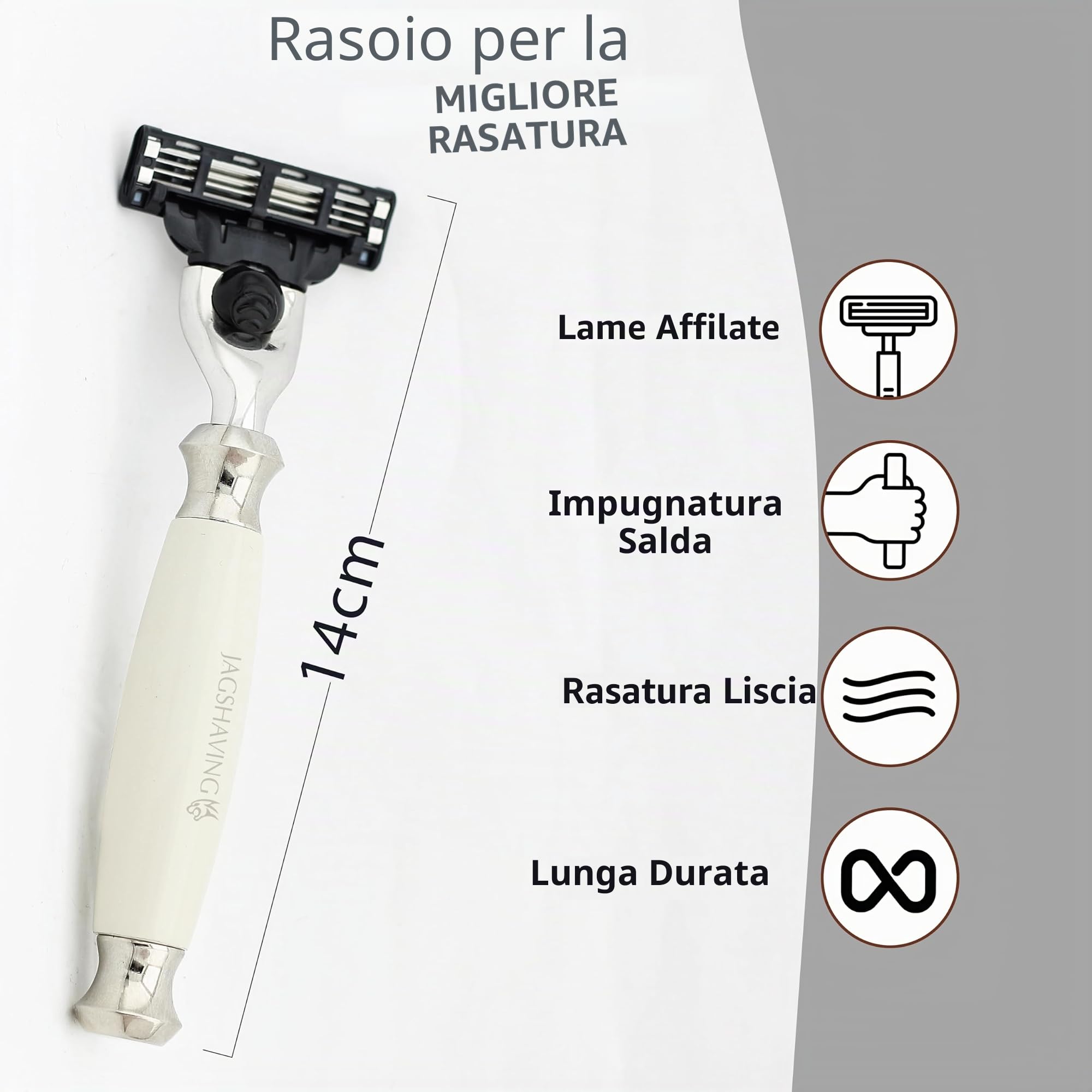 Haryali London, Set da barba uomo 3 pezzi, kit rasatura uomo con rasoio 3 lame, pennello da barba tasso e supporto, set rasatura classica completo, set regalo uomo barba elegante - avorio