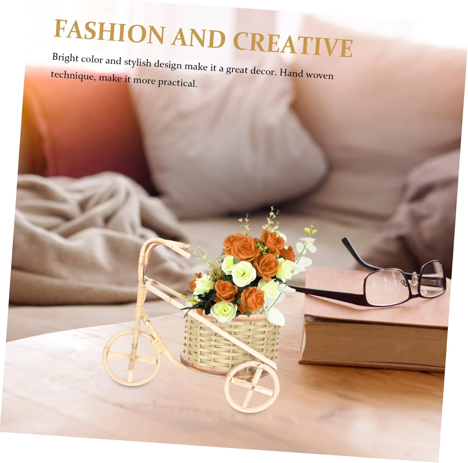 Hemobllo Bamboo Woven Storage Basket Bicycle Handle Mini Tricycle Basket Woven Decor Living Room Accessory