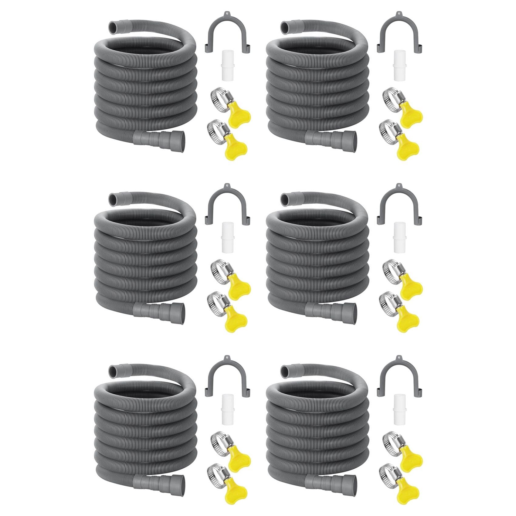 Hndhbfgrt Grey 6X Drain Hose Extension Set Universal Washing Machine Hose 10Ft, Bracket Hose Connector And Hose Clamps Drain Hoses