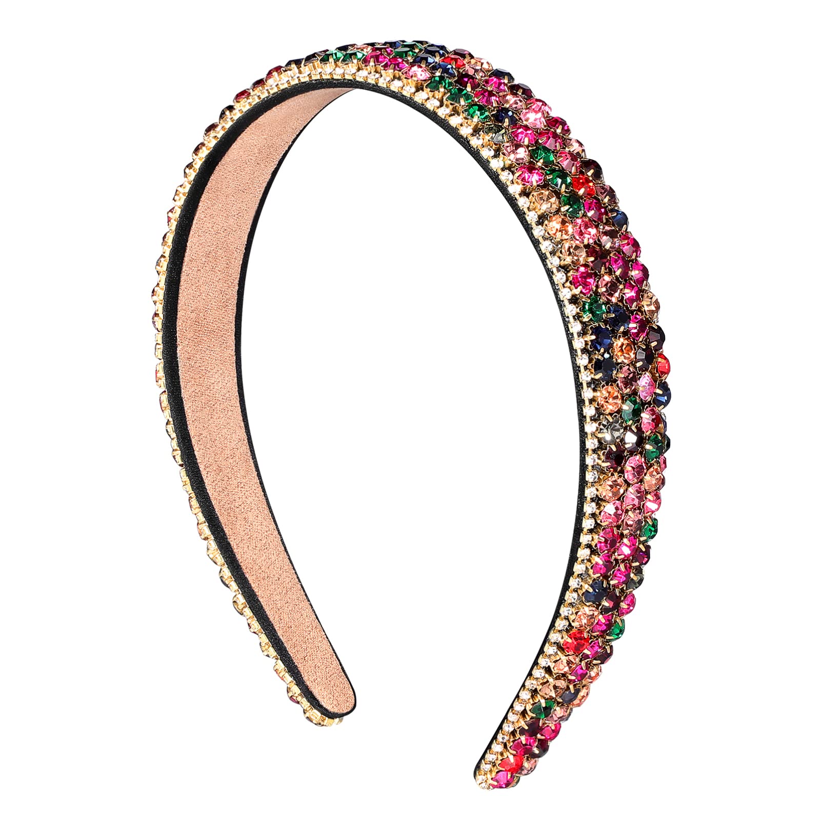 FRCOLOR Padded Rhinestone Headband Diamond Crystal Beaded Wide Hair Hoop Crystal Embellished Headband Hair Accessories for Women