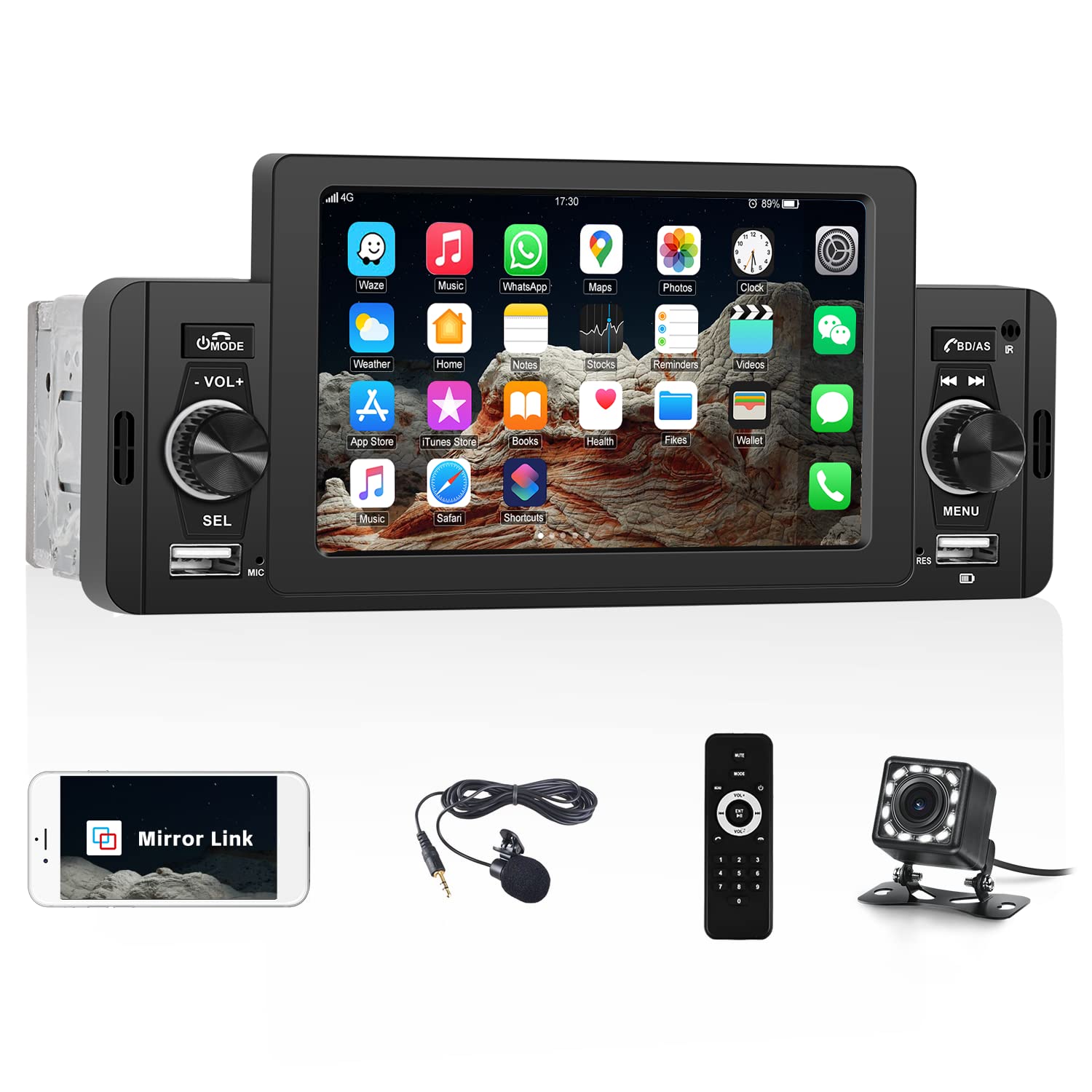 1 x RAW Customer Returns Single Din Car Stereo with Mirror Link, 5 inc Jobalots