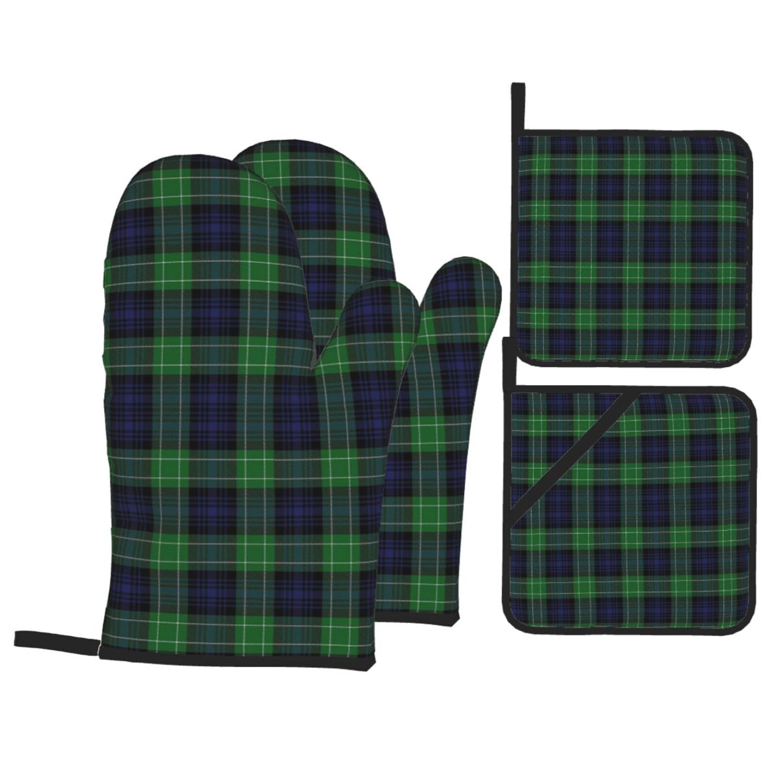 Tartan Heat Resistant Oven Mitts and Pot Holders Set of 4 Protection Utensil Pocket for Grilling Baking Cooking