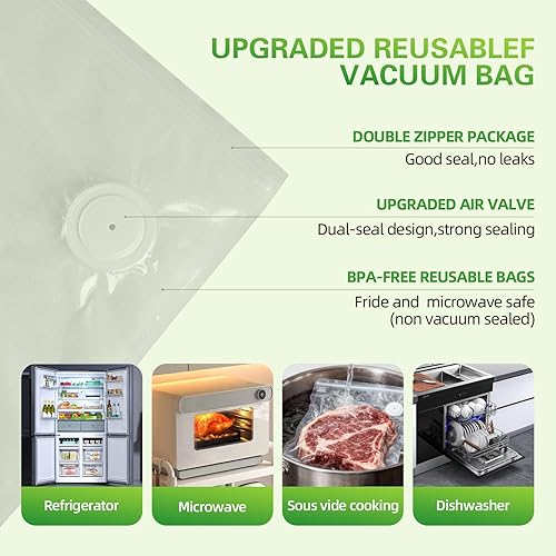 Miniatura 5 de Sellador al vacío de mano con 30 bolsas reutilizables  6 veces más frescura, sellado de un solo toque y recargable  Sin BPA, bolsas a prueba de