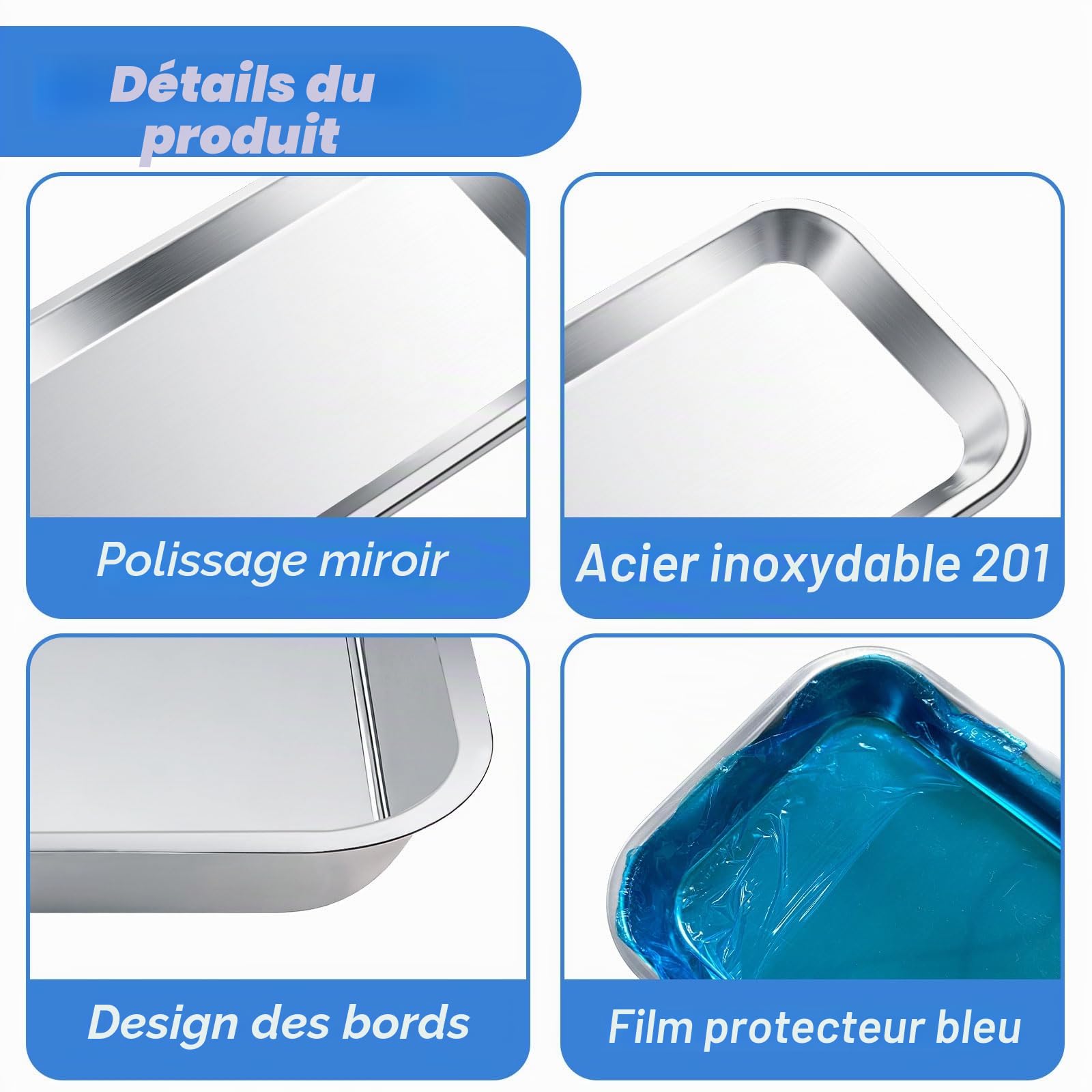 4 Pièces Plateau à Instruments, Plateaux Rectangulaires en Acier Inoxydable, Réutilisable Plateau de Laboratoire pour Les Salons de Beauté, Les Cliniques Vétérinaires, Les Cbinets Dentaires
