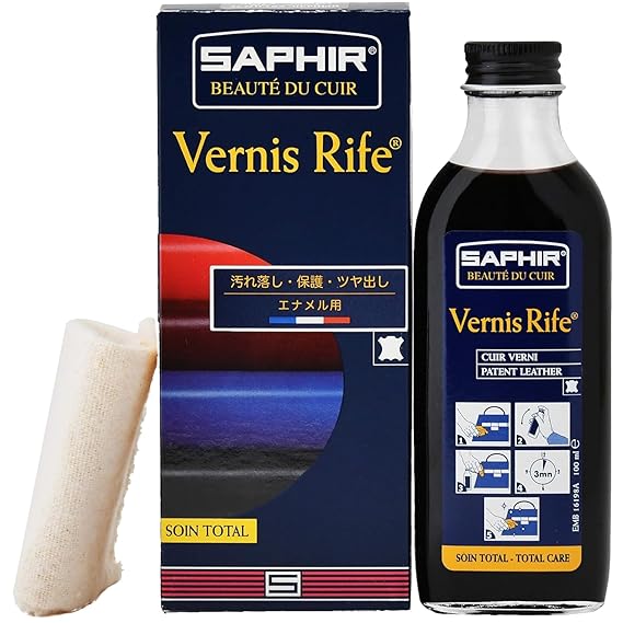 SAPHIR Vernis Rife - Patent Leather Cleaner - Shine, Clean and Protect against Cracking - Black - 100mL