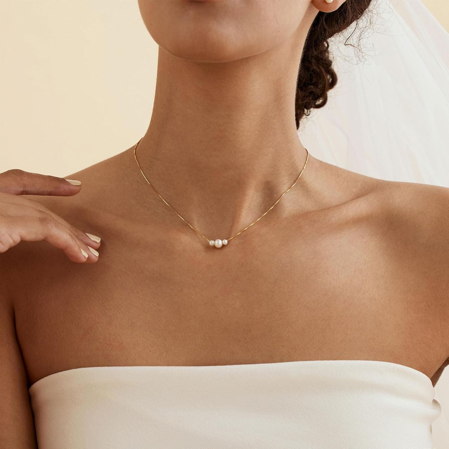 Valentines Day Gifts for Her - 14K Gold Plated Pearl Necklaces for Women Trendy Dainty Necklace Simple Layered Pearl Necklaces for Women Trendy Wedding Birthday Valentines Jewelry - Image 2