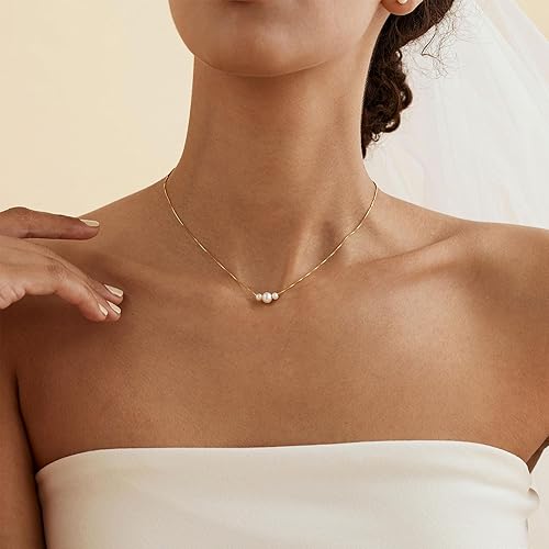 Miniatura 2 de Collares de perlas doradas para mujer, a la moda. Collar delicado chapado en oro de 14 K, sencillo y en capas, ideal como joyería para bodas