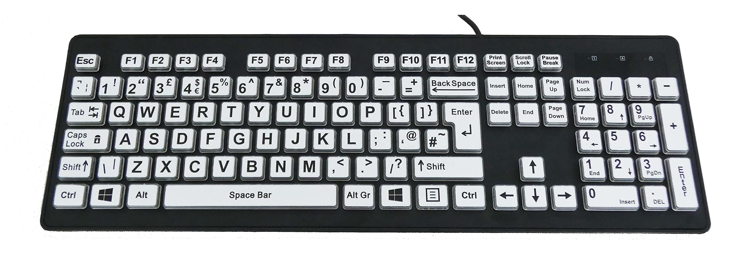 Accuratus Rainbow 2 High Vis - USB High Visibility Visual Impairment SEN Keyboard with Extra Large Black Font & Yellow Keys (US layout)