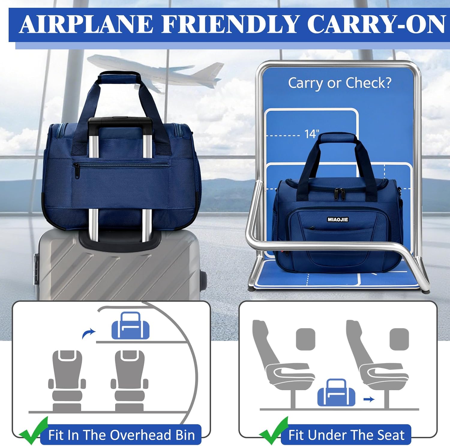 Underseat Carry On luggage Bag Airplanes Personal Item Bags Weekender Overnight Travel Tote Bag Shoulder Small Softside Carry on Luggage Travel Duffel Bags For Men Women -16 IN Navy Blue - Image 4
