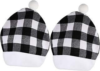 ABOOFAN 8 Peças Capa De Assento De Carro De Natal Capas De Encosto De Cabeça Xadrez Chapéu De Encosto De Cabeça Automático De Natal Decoração De Interior De Carro Xadrez Capas De Encosto